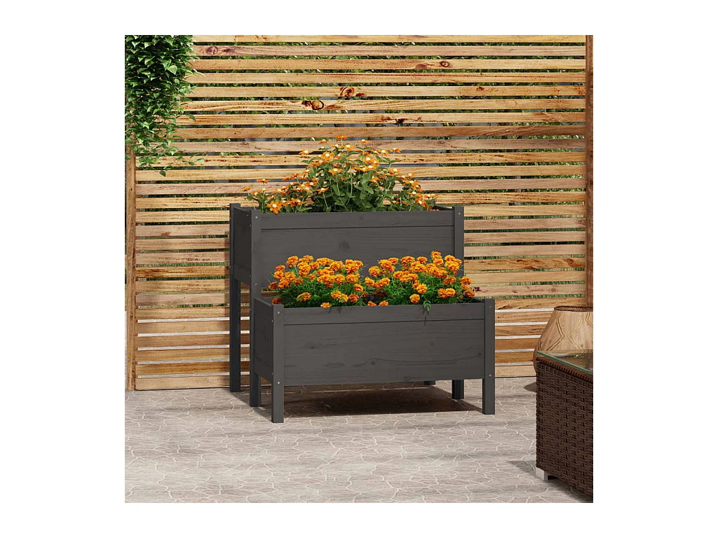Jardinière Gris 84,5x84x75 cm Bois massif de pin BE6983