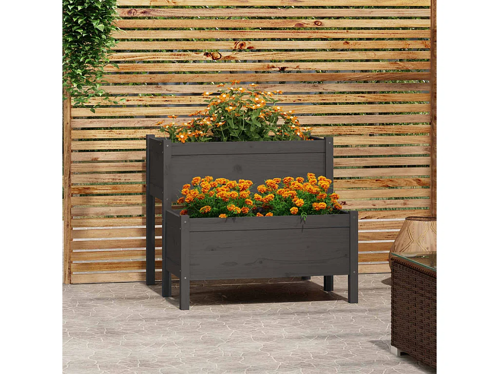 Jardinera de madera maciza de pino gris 84,5x84x75 cm ES83183