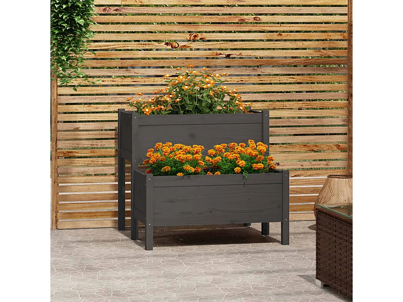 Jardinière Gris 84,5x84x75 cm Bois massif de pin BE6983