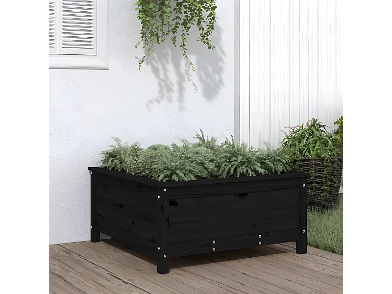 Jardinière noir 82,5x82,5x39 cm bois massif de pin BE2055