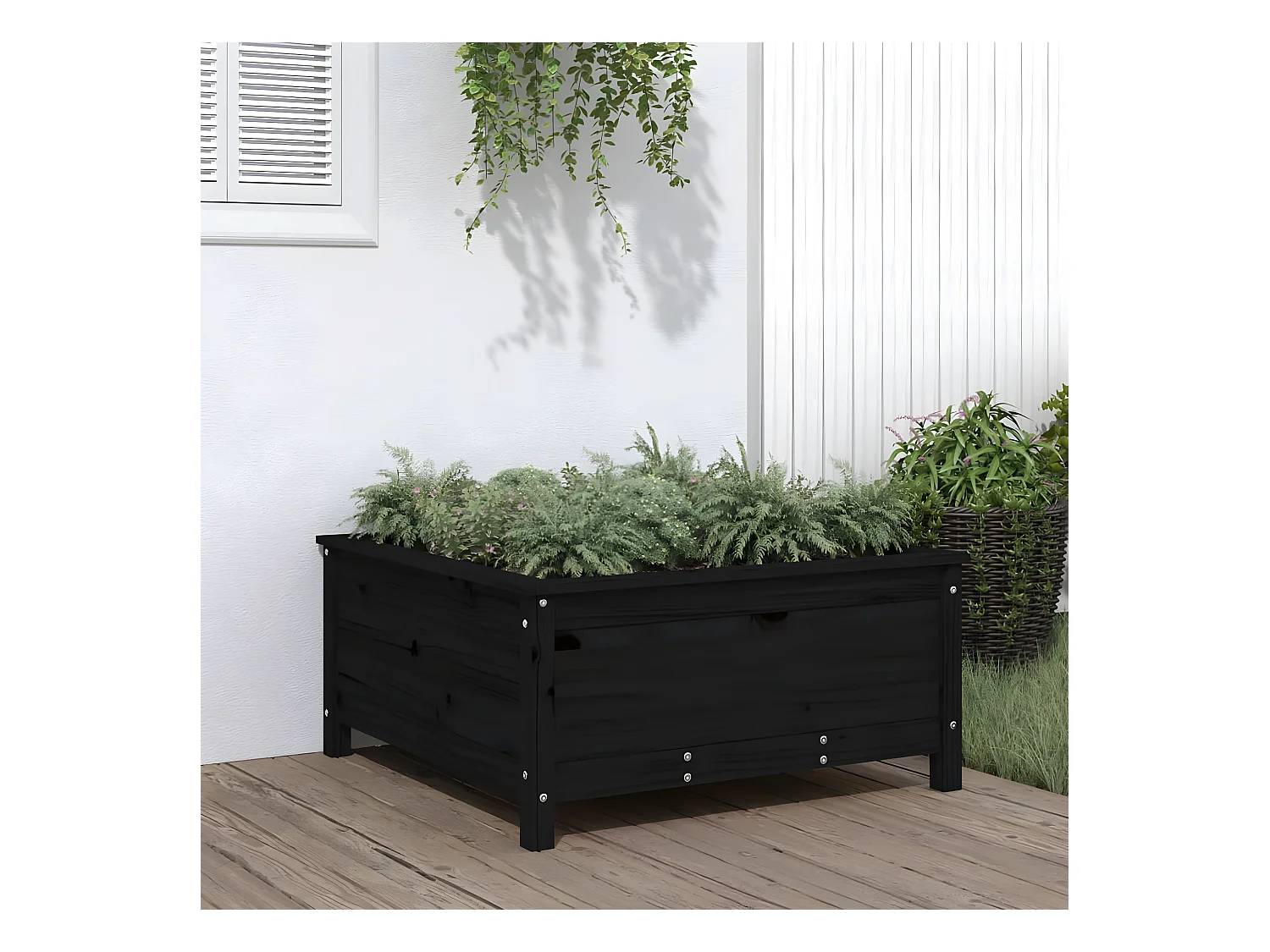 Jardinière noir 82,5x82,5x39 cm bois massif de pin BE2055