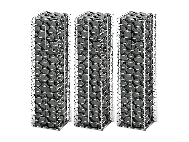 Jeu de panier de gabion 3 pcs Fil galvanisé 25 x 25 x 100 cm  WVGQ9470