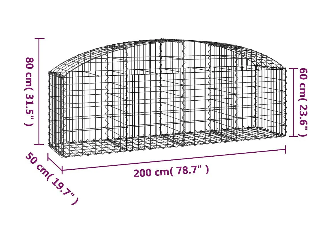 Panier de gabions arqué 200x50x60/80 cm Fer galvanisé WVGQ2658