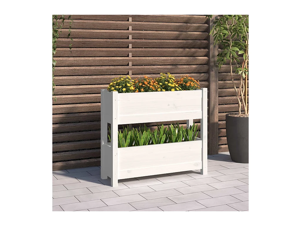 Jardinière Blanc 77x25x66 cm Bois massif de pin BE2735