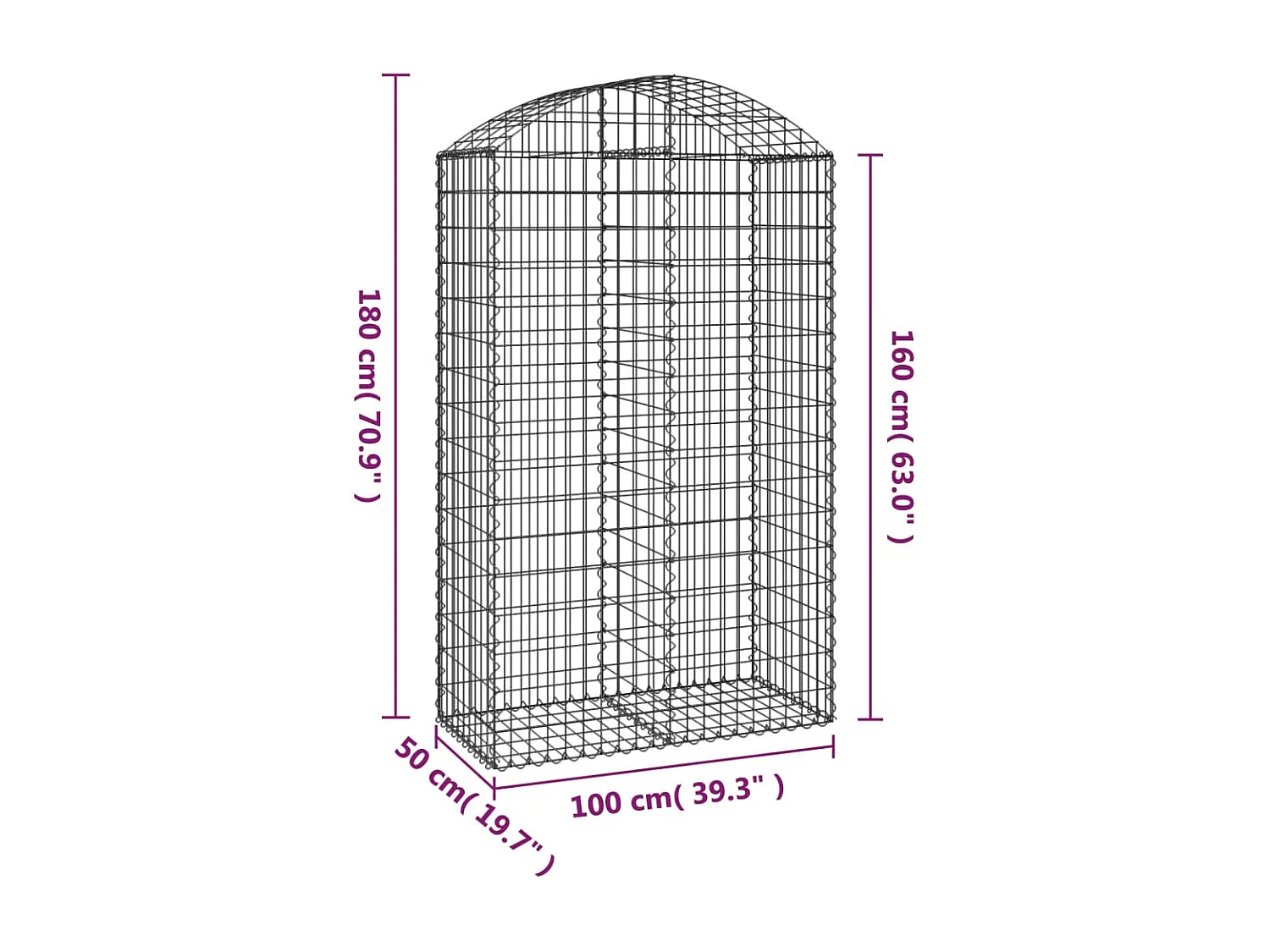 Cesta gaviones forma arco hierro galvanizado 100x50x160/180 cm ES56274