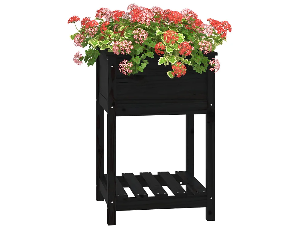 Plantenbak met schap 54x54x81 cm massief grenenhout zwart NL153747