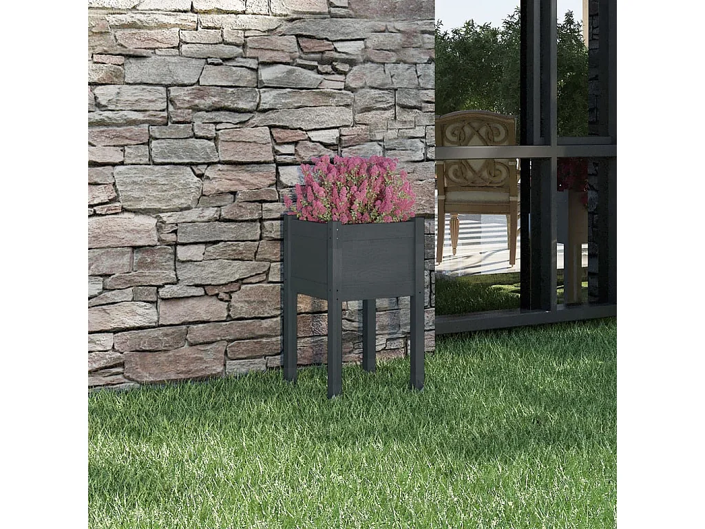 Vaso/floreira de jardim 40x40x70 cm pinho maciço cinzento PT501918