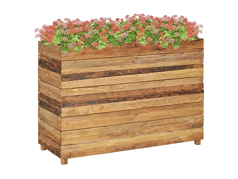 Jardinera elevado madera de teca reciclada y acero 100x40x72 cm ES39515