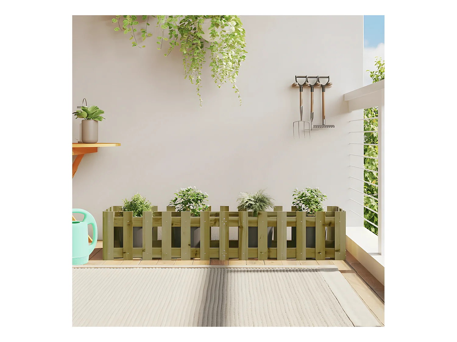 Jardinera elevado jardín valla madera impregnada pino 150x30x30cm ES80593