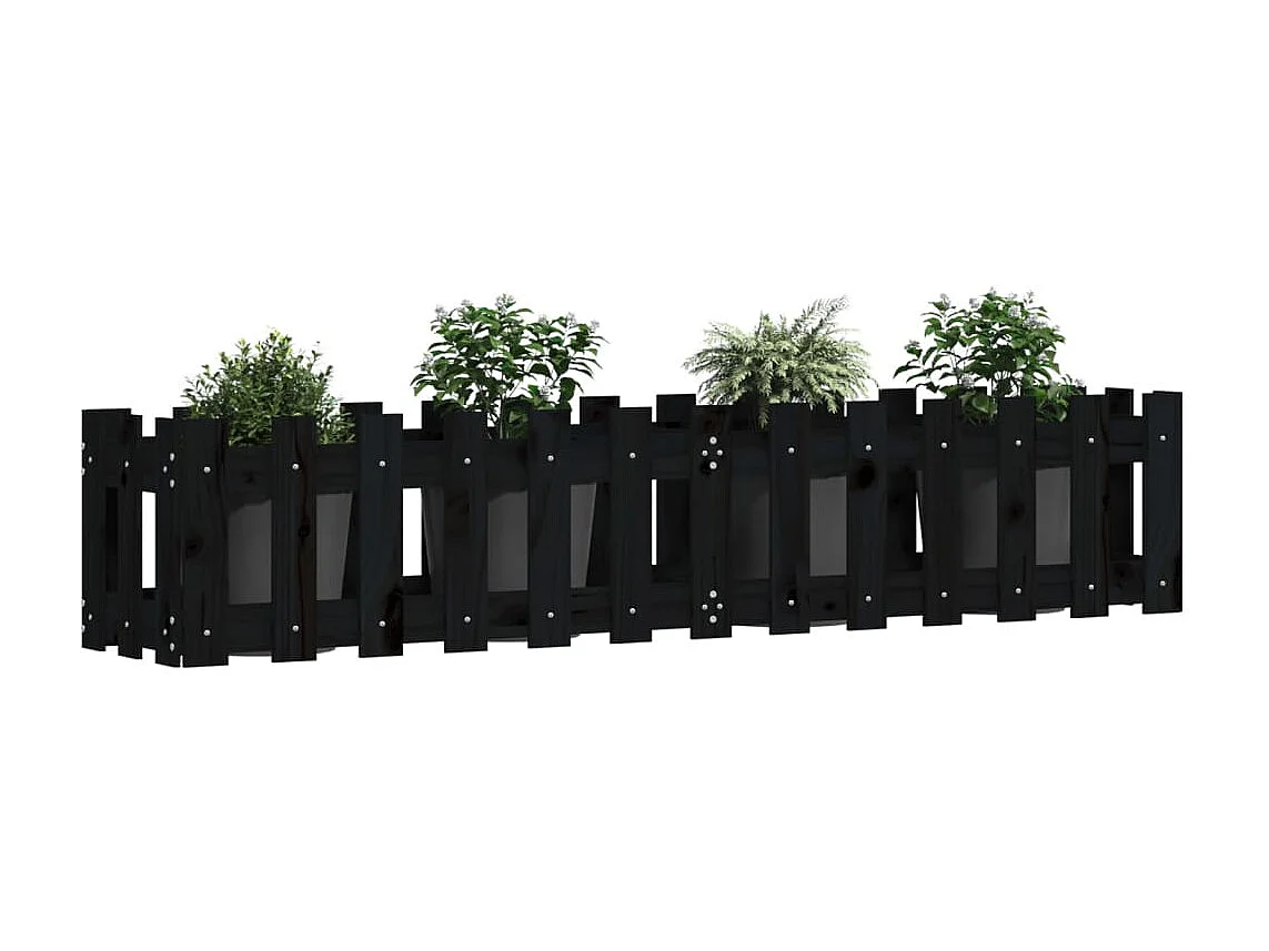 Jardinera elevado jardín con valla madera pino negro 150x30x30cm ES15854