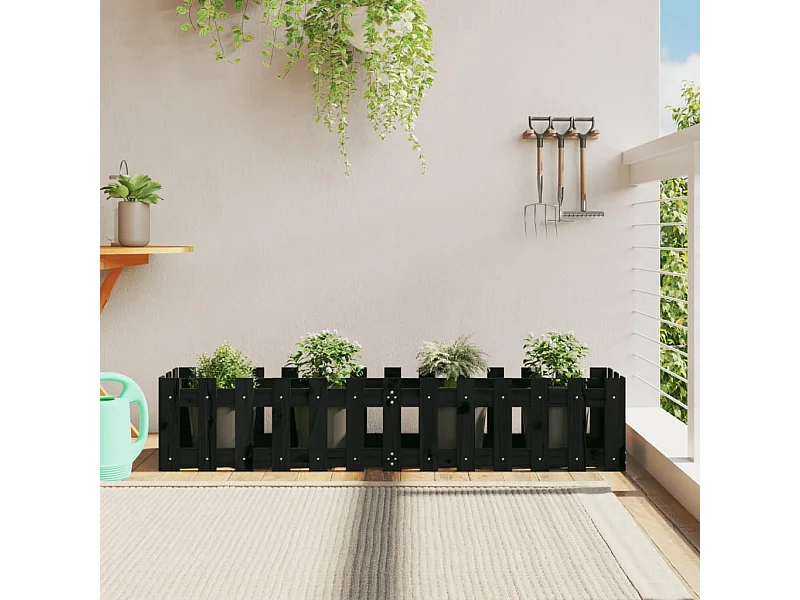 Plantenbak verhoogd hekontwerp 150x30x30 cm grenenhout zwart