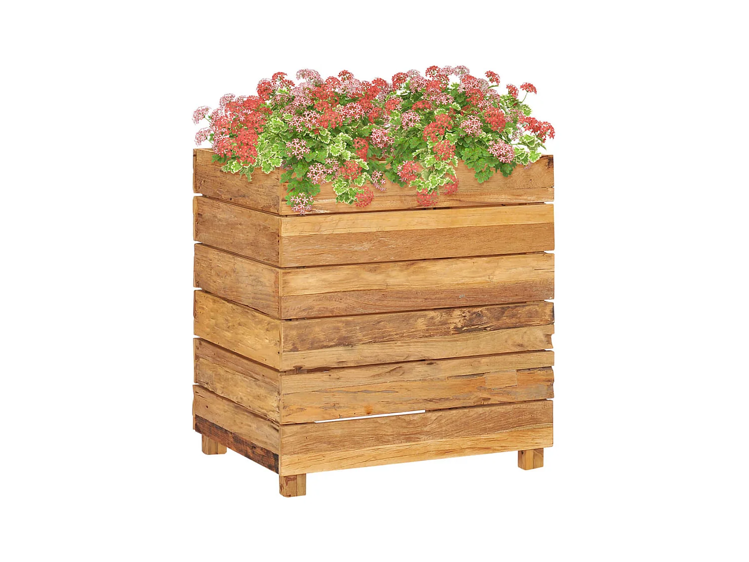 Jardinera elevado madera de teca reciclada y acero 50x40x55 cm ES77810