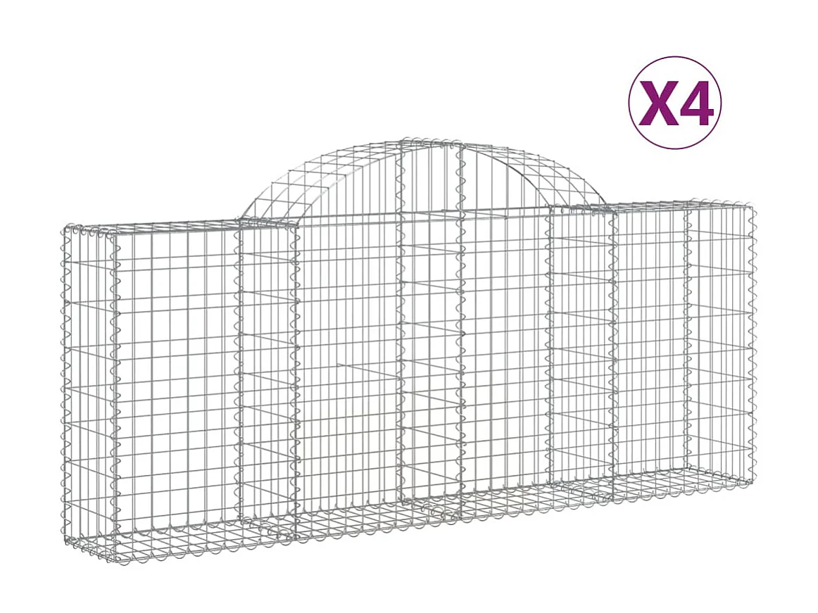 Paniers à gabions arqués 4 pcs 200x30x80/100 cm Fer galvanisé WVGQ1486