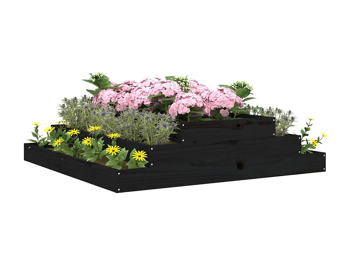 Jardinière Noir 110x110x27 cm Bois massif de pin BE6714