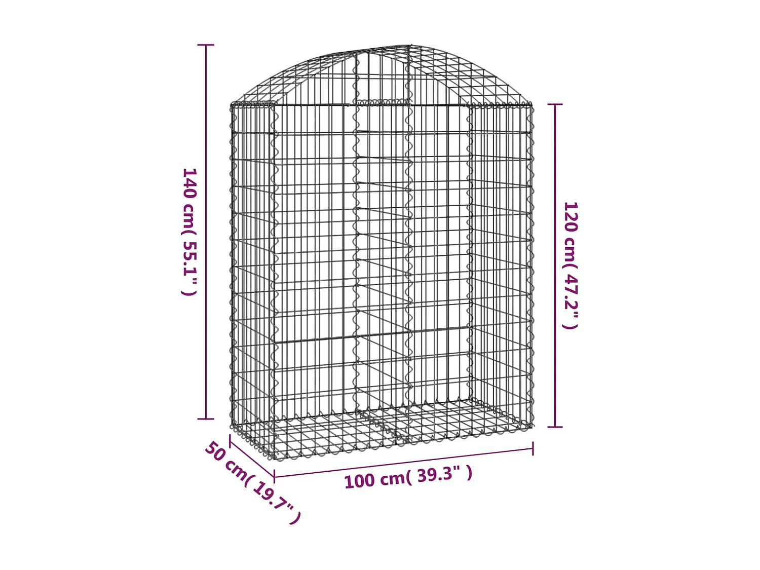 Panier de gabions arqué 100x50x120/140 cm Fer galvanisé WVGQ6300