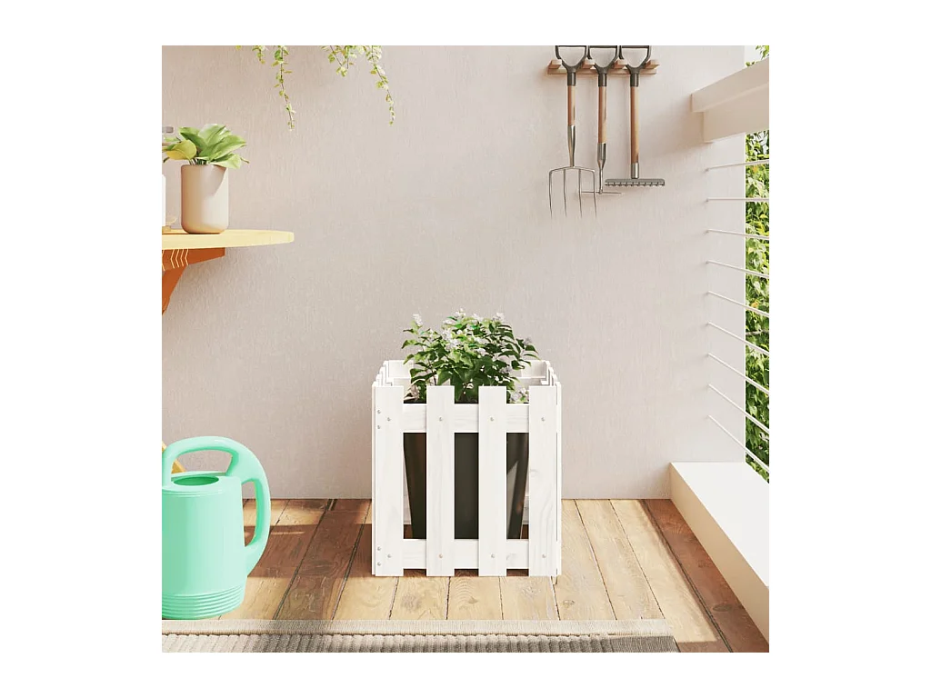 Jardinière avec design de clôture blanc 40x40x40 cm pin massif BE1748
