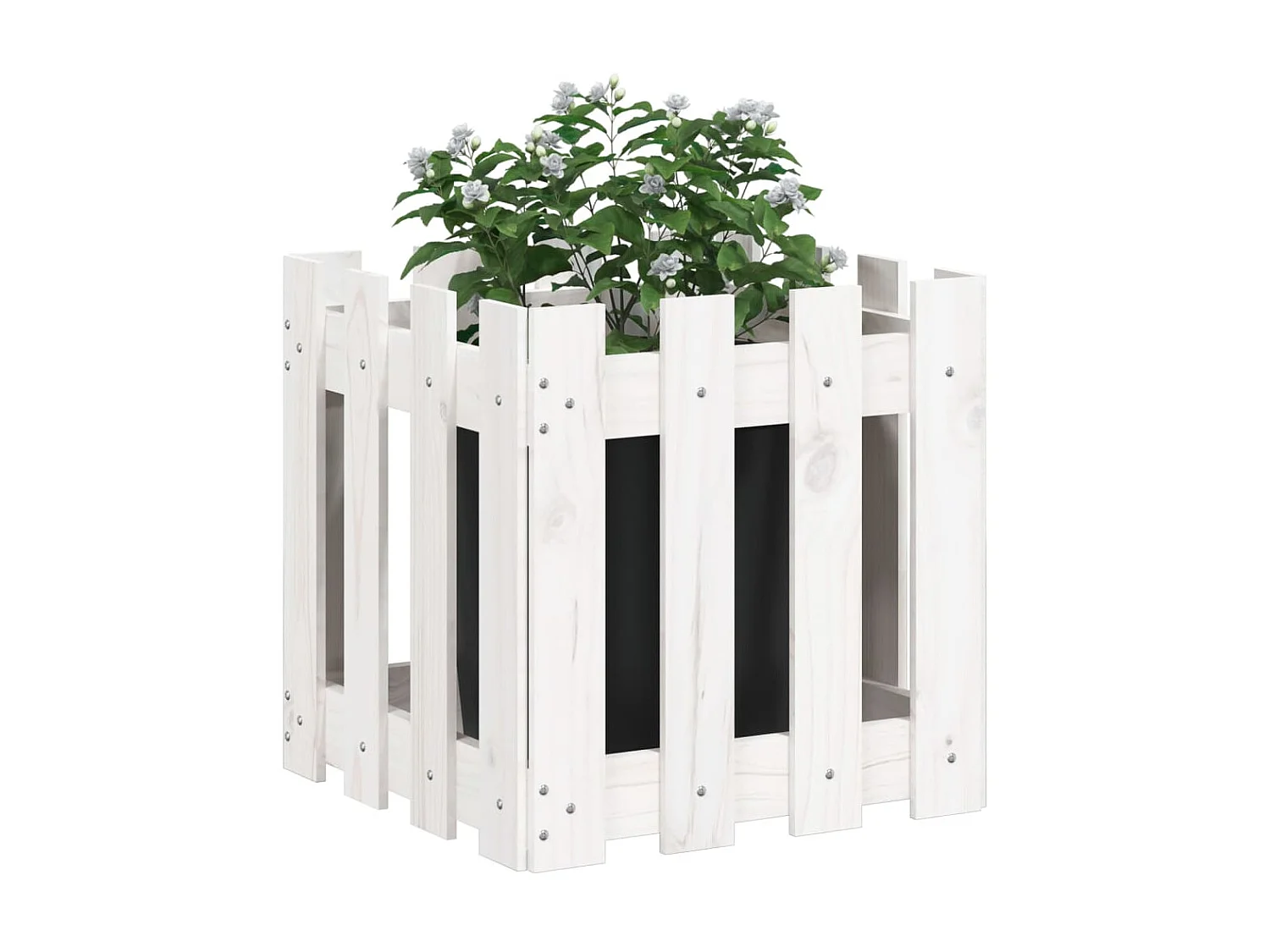 Jardinière avec design de clôture blanc 40x40x40 cm pin massif BE1748