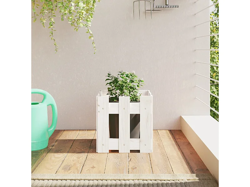 Jardinera diseño de valla madera maciza pino blanca 30x30x30 cm ES84226