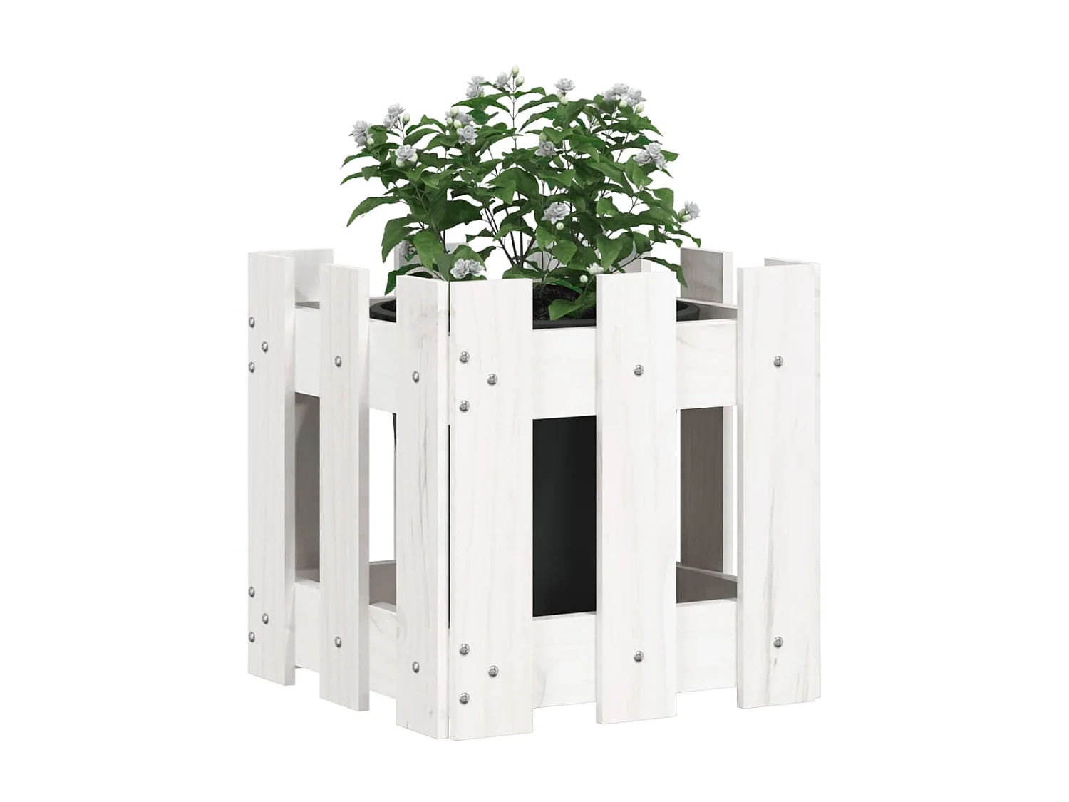 Jardinière avec design de clôture blanc 30x30x30 cm pin massif BE2964