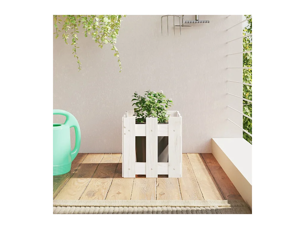 Jardinière avec design de clôture blanc 30x30x30 cm pin massif BE2964