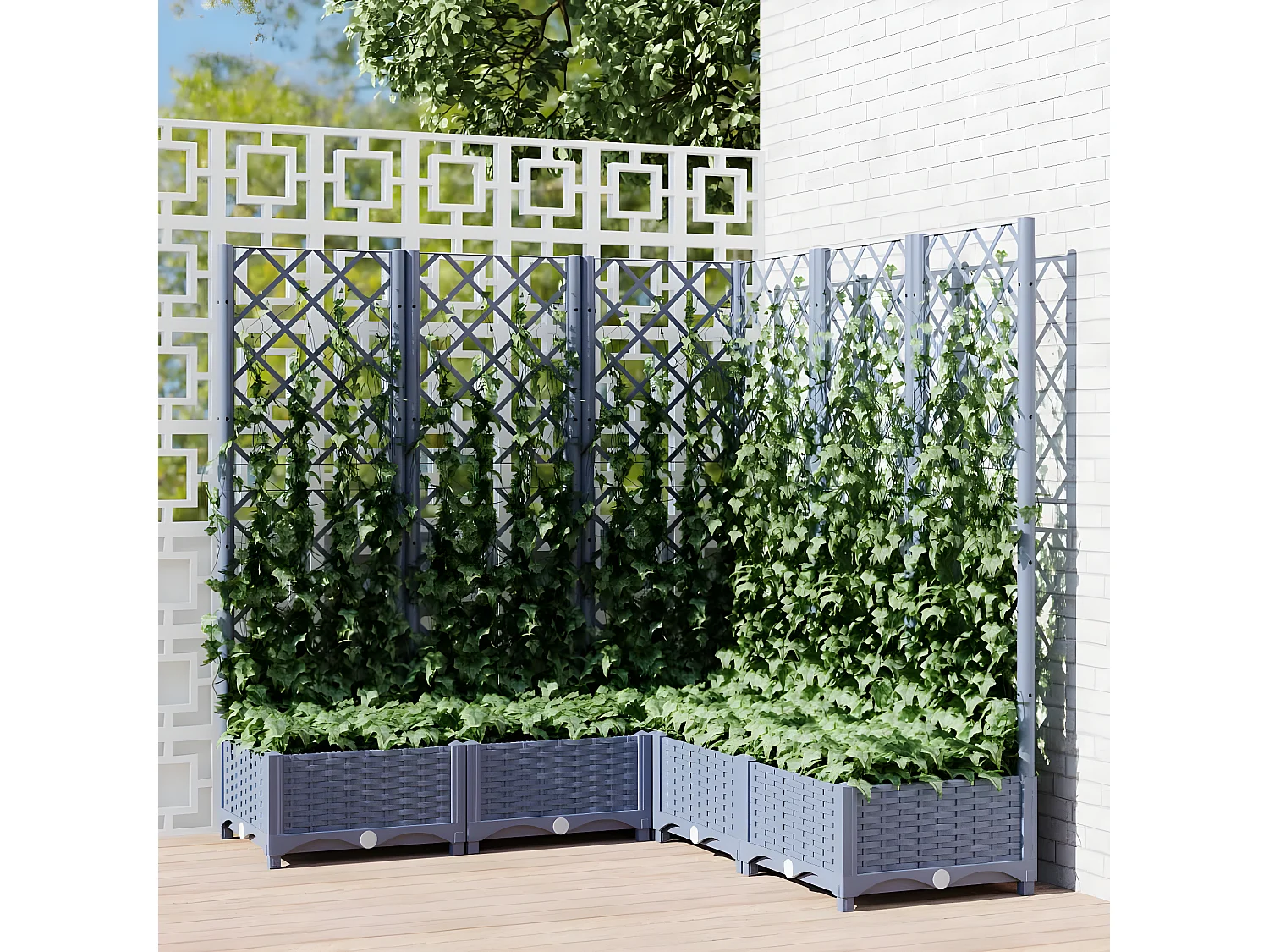 Jardinière avec treillis Gris foncé 120x120x121,5 cm PP BE3964