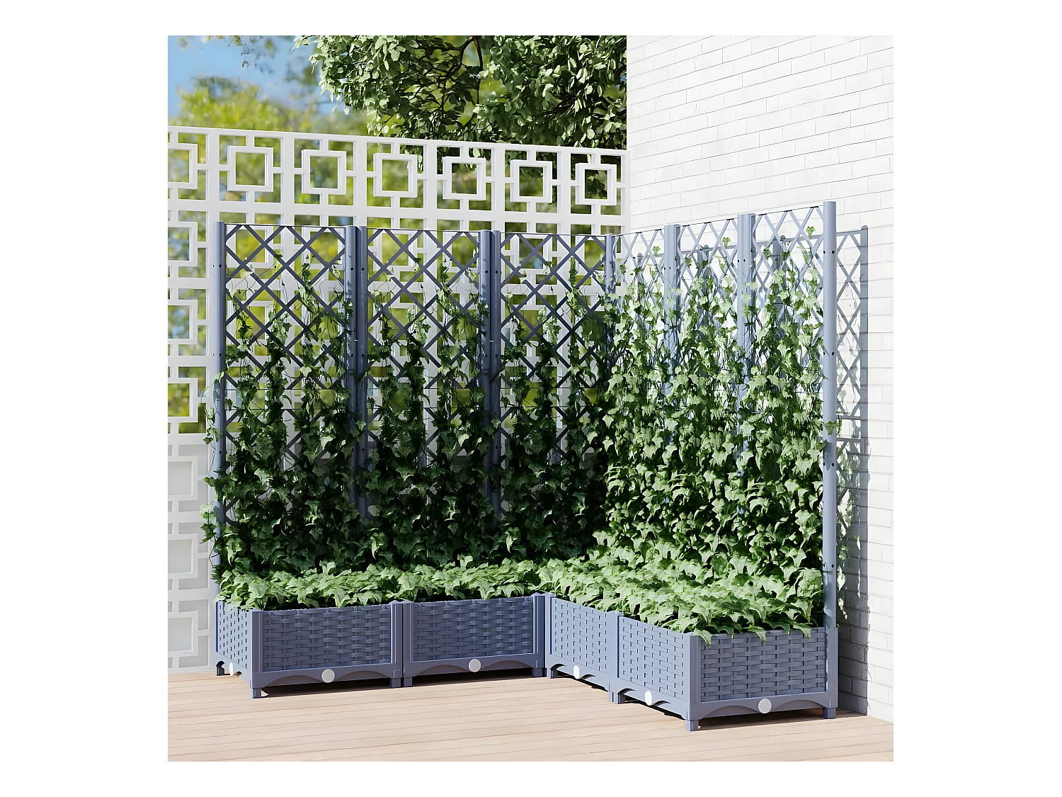 Jardinière avec treillis Gris foncé 120x120x121,5 cm PP BE3964