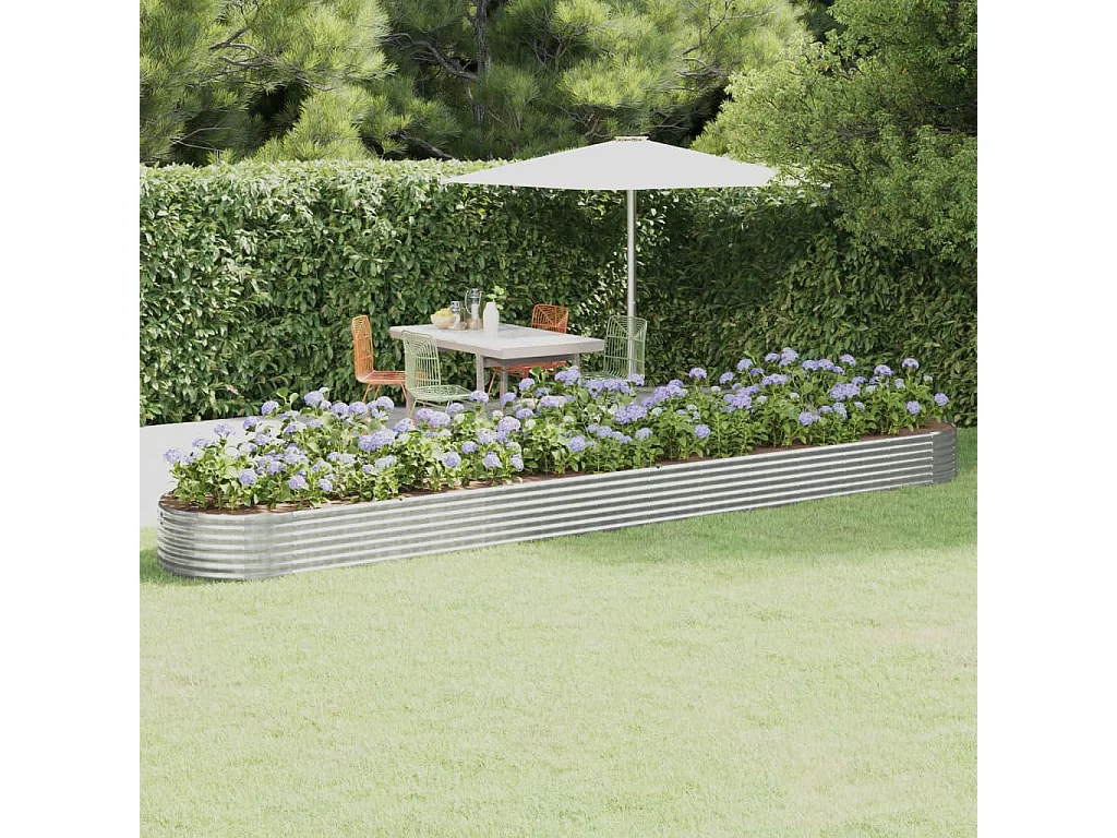 Canteiro elevado jardim 544x100x36 aço revestido a pó prateado PT344484