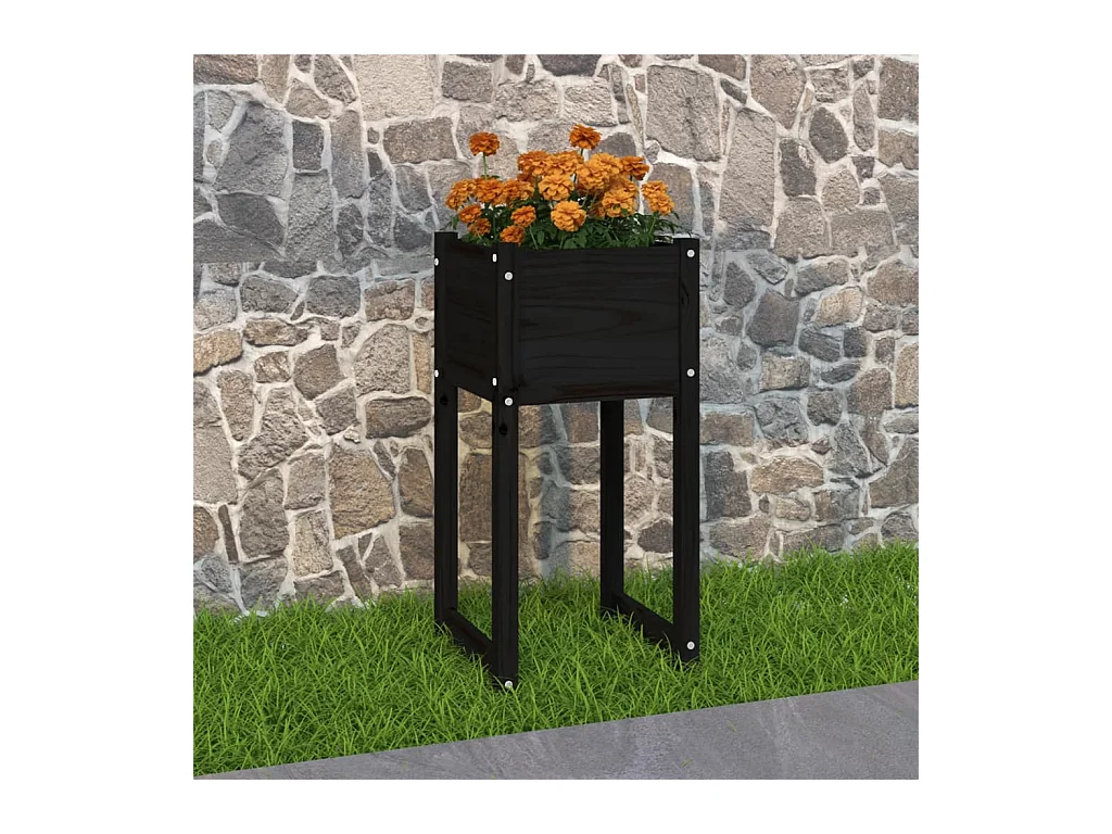 Jardinière Noir 40x40x81 cm Bois massif de pin BE9374