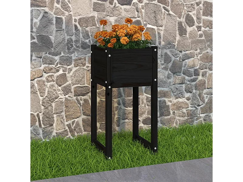 Jardinière Noir 40x40x81 cm Bois massif de pin BE9374