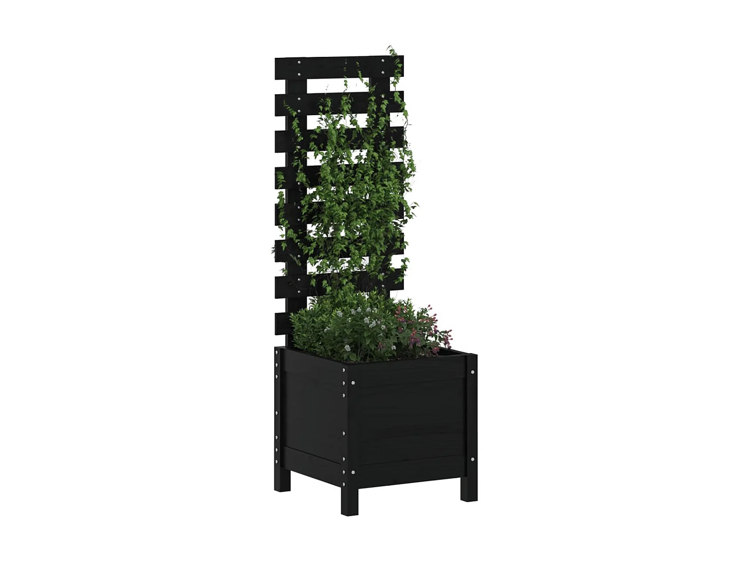 Jardinière avec support noir 39x39,5x114 cm bois de pin massif BE4621