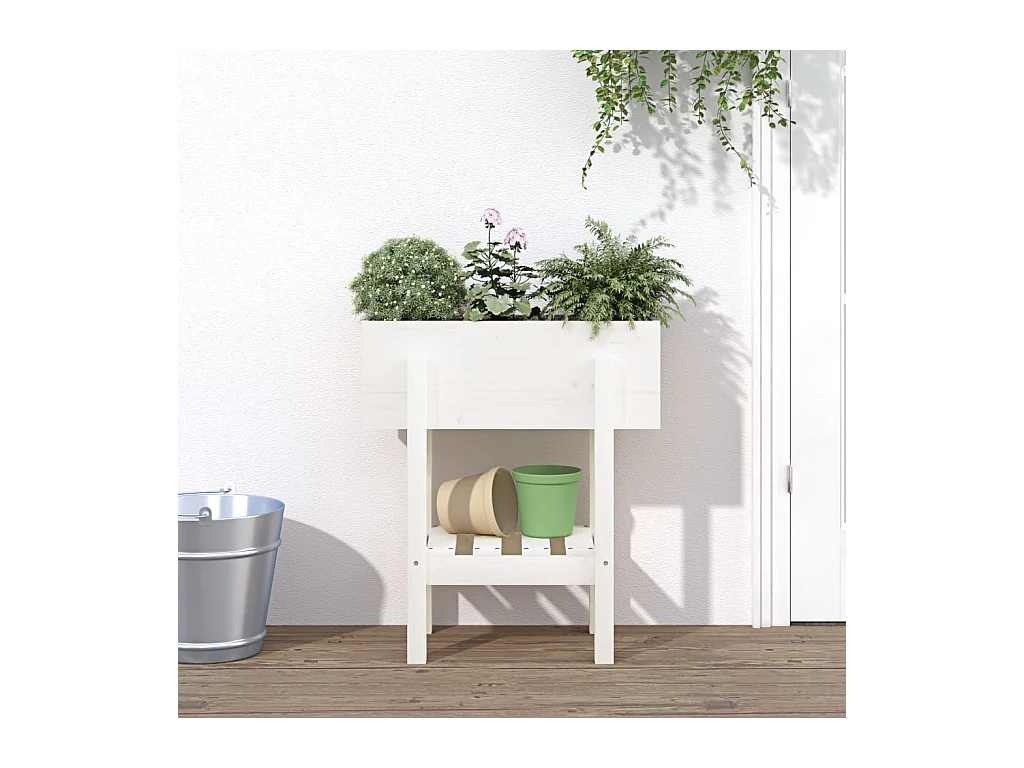 Jardinière blanc 62x30x69 cm bois massif de pin  BE7759