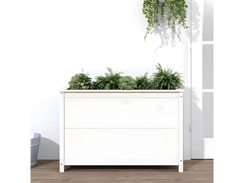 Plantenbak verhoogd 119,5x40x78 cm massief grenenhout wit