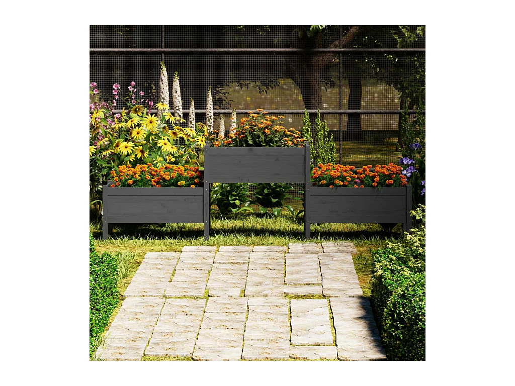 Jardinière Gris 245,5x44x75 cm Bois massif de pin BE4757
