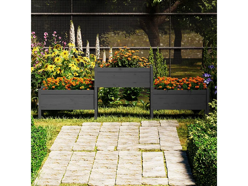 Jardinière Gris 245,5x44x75 cm Bois massif de pin BE4757