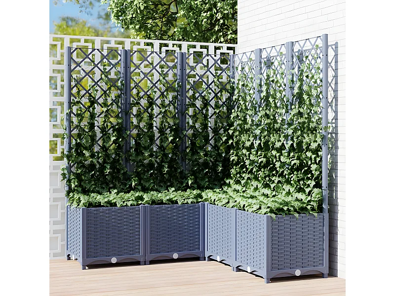 Vaso/floreira jardim c/ treliça 120x120x136 cm PP cinza-escuro PT734268