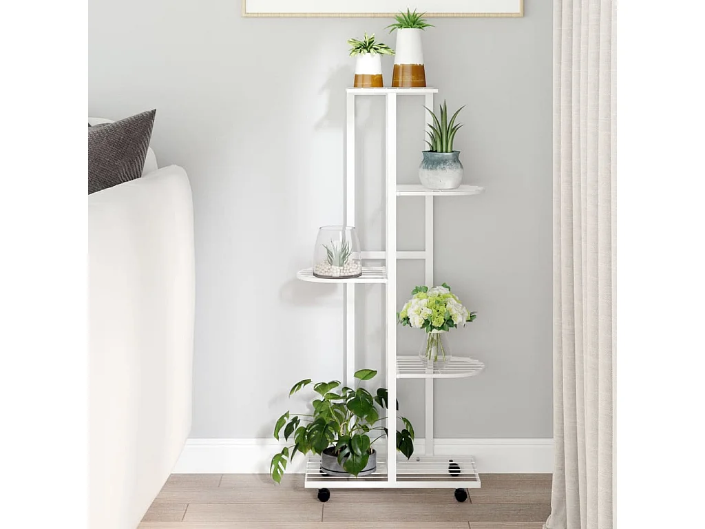 Suporte vasos c/ 5 prateleiras e rodas 44x23x100cm ferro branco PT627639