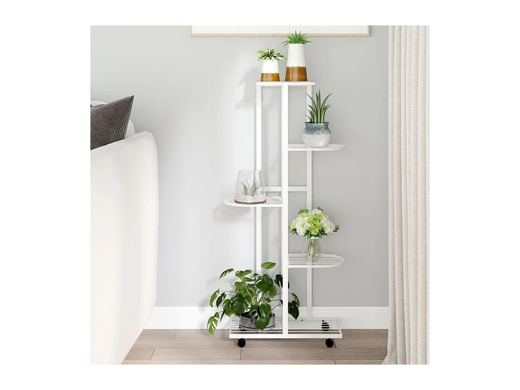 Jardinière à 5 niveaux avec roues 44x23x100 cm Blanc Fer BE6300