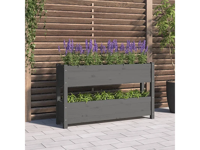 Jardinière Gris 112x25x66 cm Bois massif de pin BE7705
