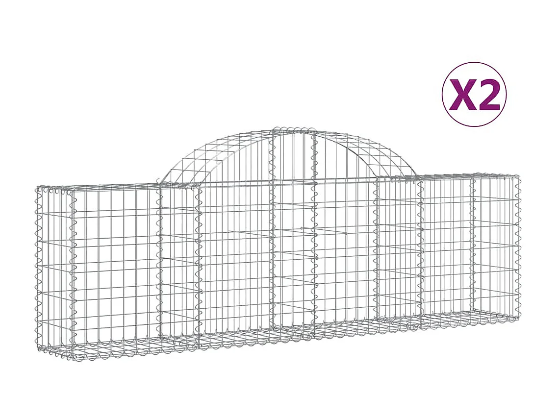 Paniers à gabions arqués 2 pcs 200x30x60/80 cm Fer galvanisé WVGQ9154