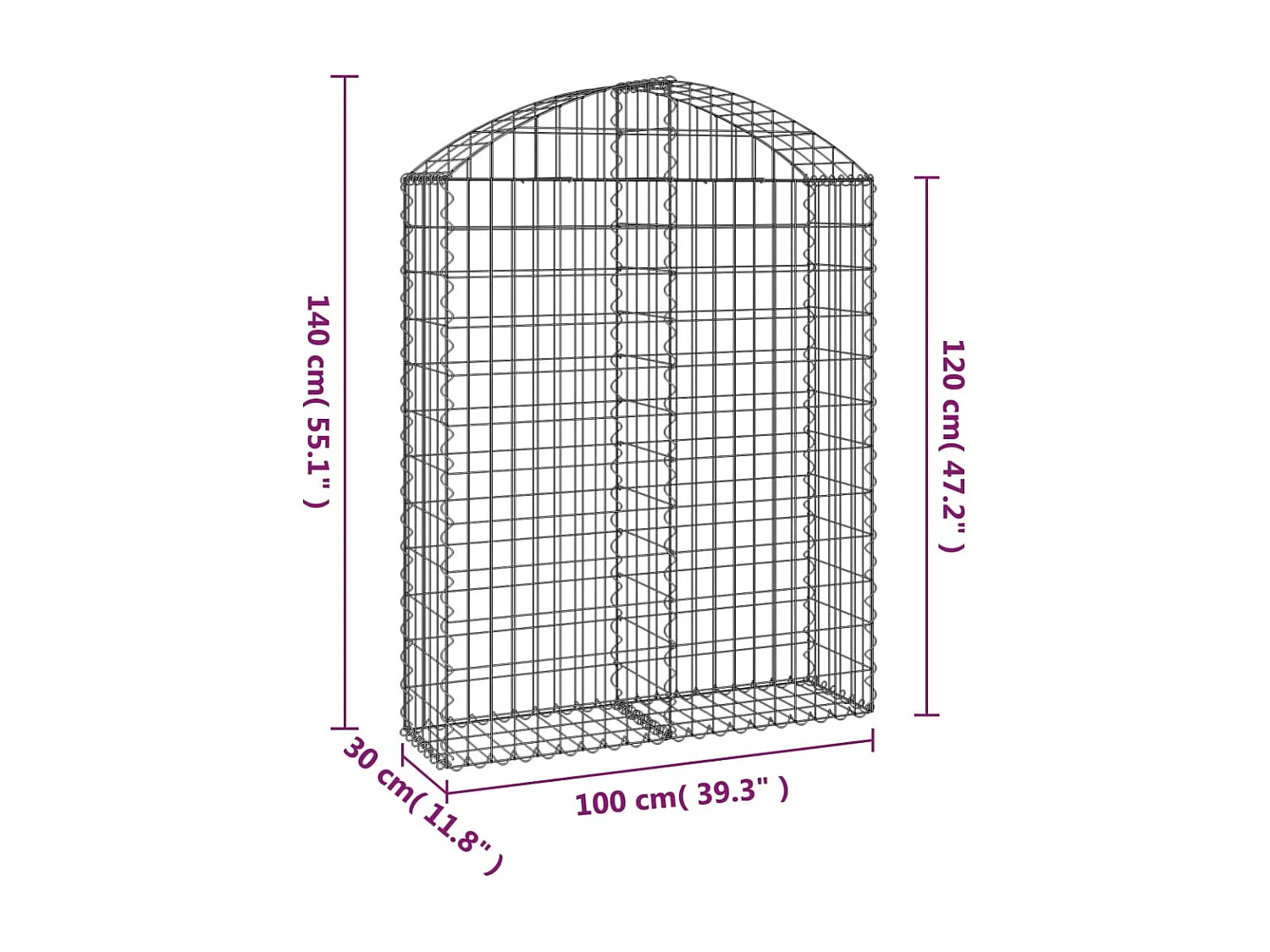 Panier de gabions arqué 100x30x120/140 cm Fer galvanisé WVGQ2669