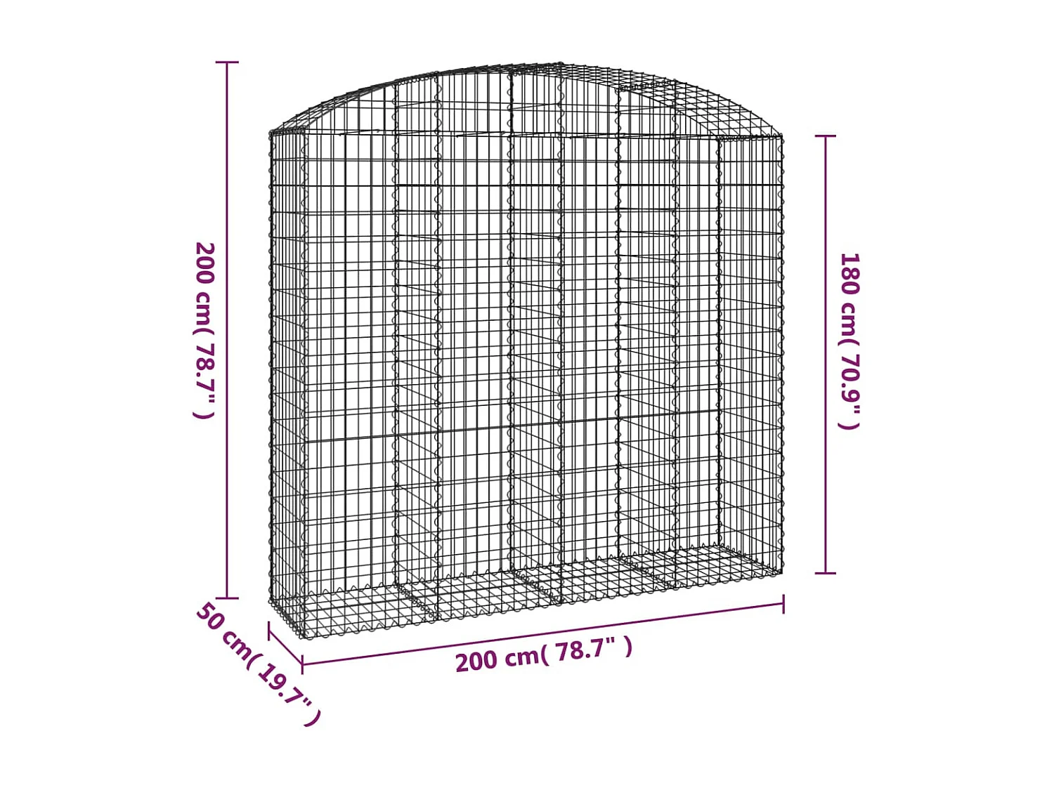 Panier de gabions arqué 200x50x180/200 cm Fer galvanisé WVGQ5197