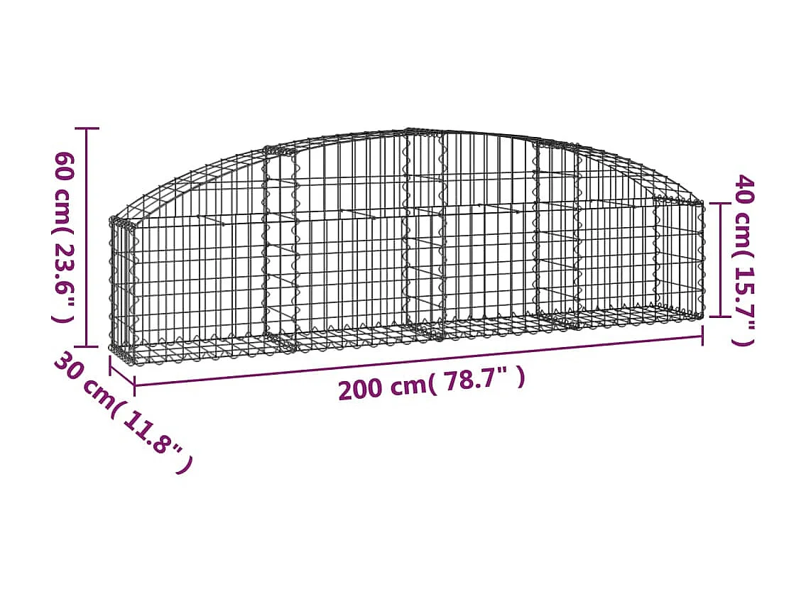 Panier de gabions arqué 200x30x40/60 cm Fer galvanisé WVGQ6708