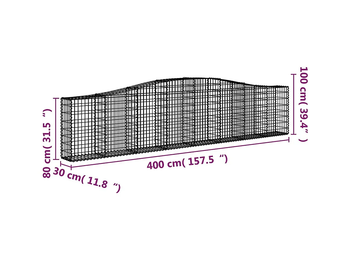 Cesta de gaviones forma arco hierro galvanizado 400x30x80/100cm ES72065