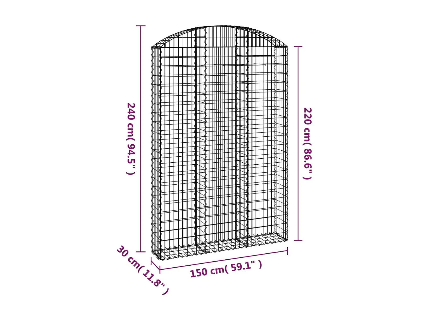 Cesta gaviones forma arco hierro galvanizado 150x30x220/240 cm ES38850