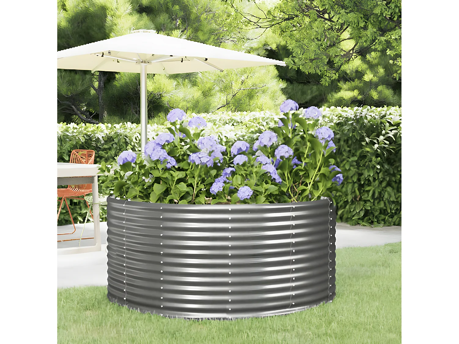 Canteiro elevado jardim 140x140x68 aço revestido a pó cinzento PT886250