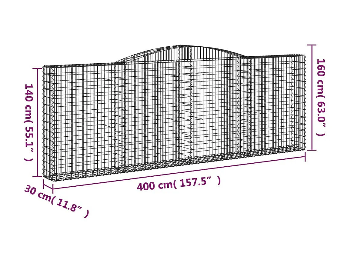 Panier de gabions arqué 400x30x140/160 cm Fer galvanisé WVGQ9880