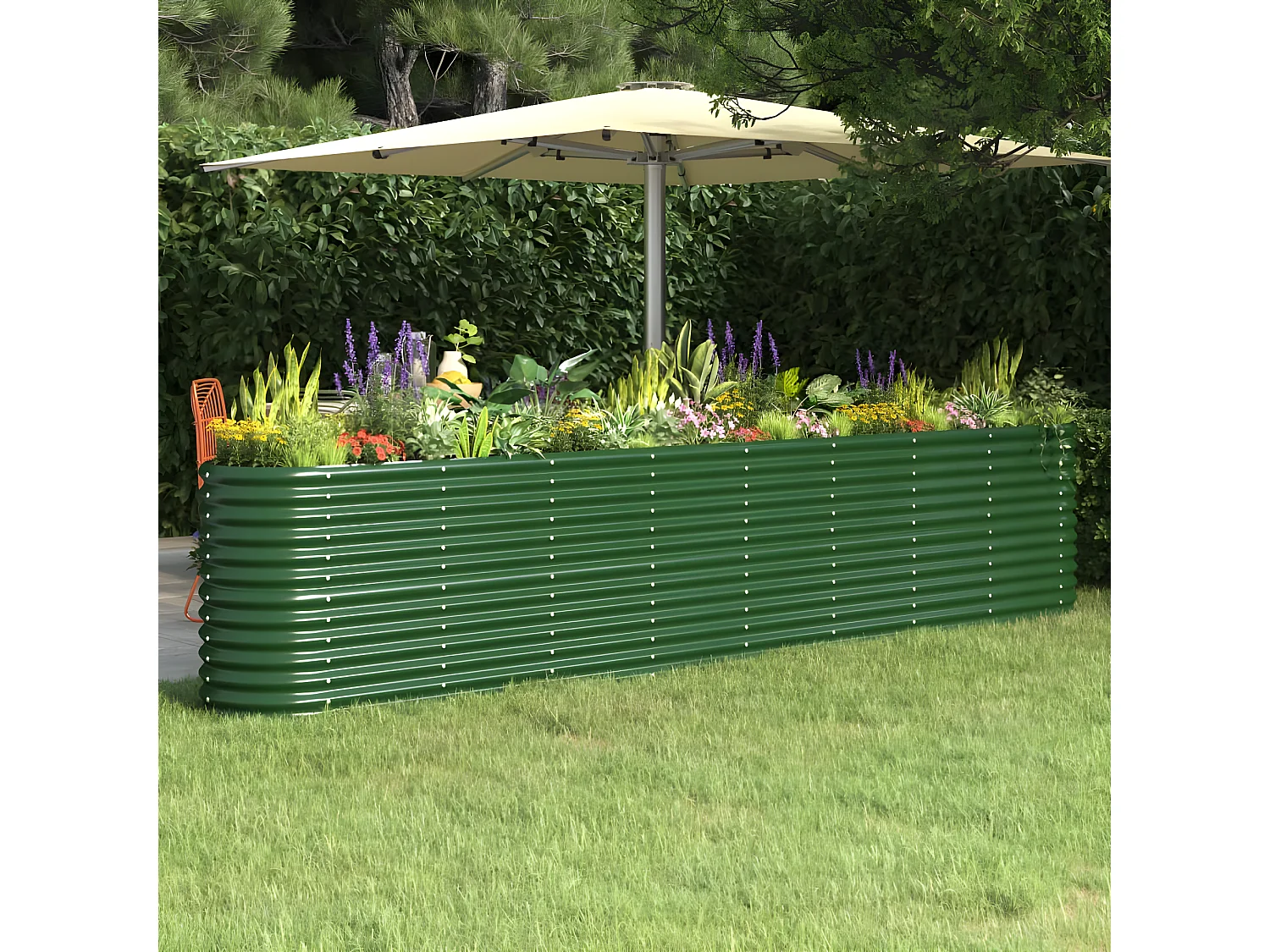 Jardinera arriate acero recubrimiento polvo verde 332x40x68 cm ES70261