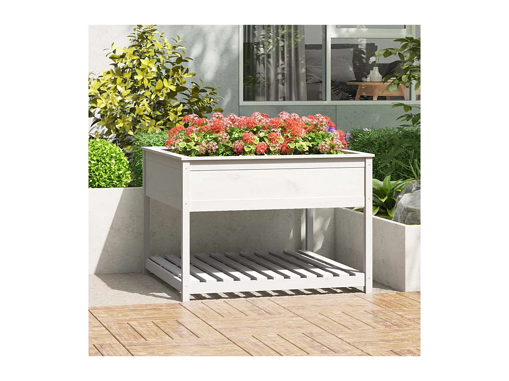 Jardinière et étagère Blanc 111,5x111,5x81cm Bois massif de pin BE1464