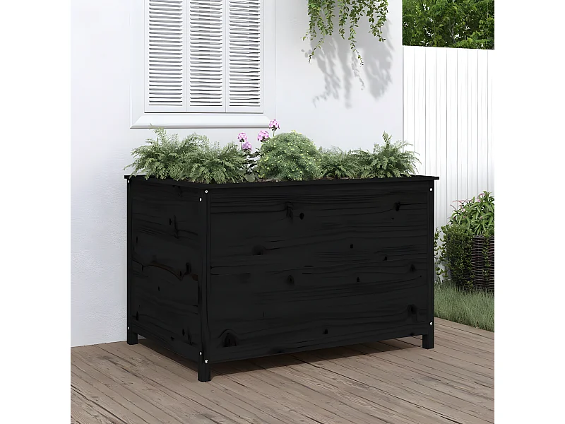 Plantenbak verhoogd 119,5x82,5x78 cm massief grenenhout zwart