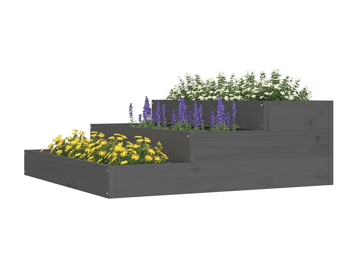 Jardinière Gris 78x78x27 cm Bois massif de pin BE2862